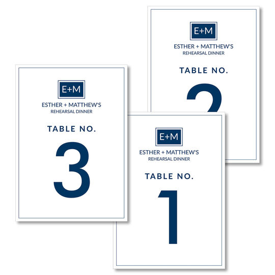 Blue Square Initials Table Number Cards
